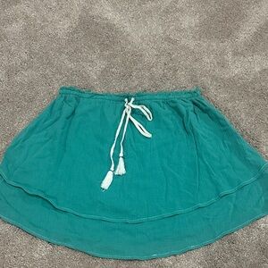 Free People Teal Mini Skirt with Tassel Tie